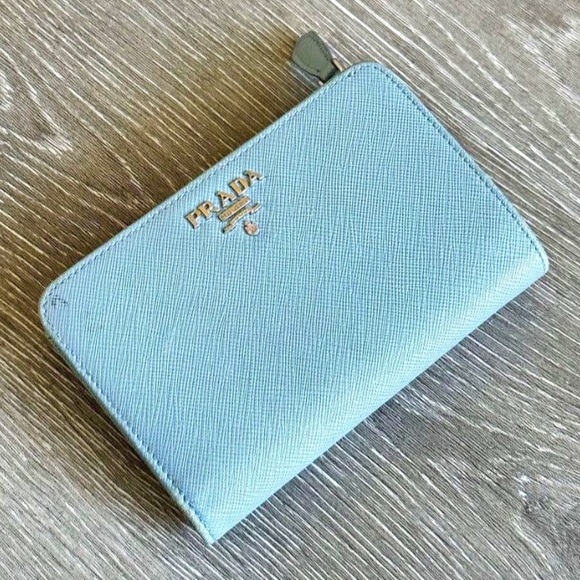 Prada Handbags - Prada Baby Blue Saffiano Compact Zip Wallet